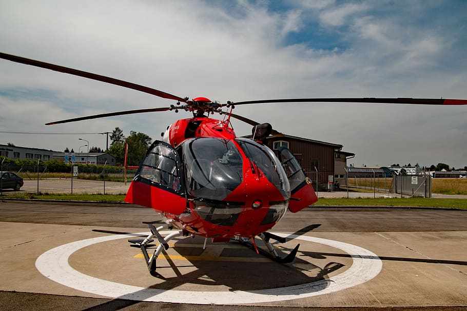 eurocopter, 145, ec145, helicopter, red, close, rescue helicopter.