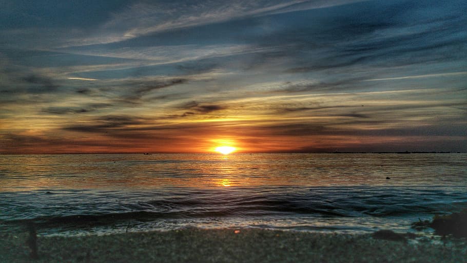 Sunset, Sea, Beach, Clouds, Baltic Sea, sky, beauty in nature HD wallpaper