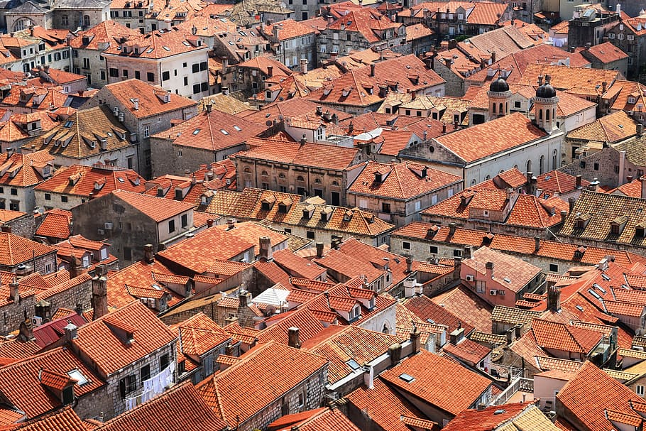 top view photography of village, brown concrete houses, building HD wallpaper