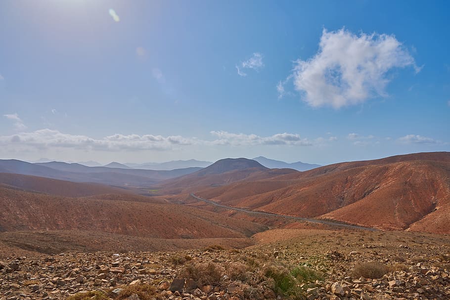 fuerteventura, viewpoint, canary islands, blue sky, desert, HD wallpaper