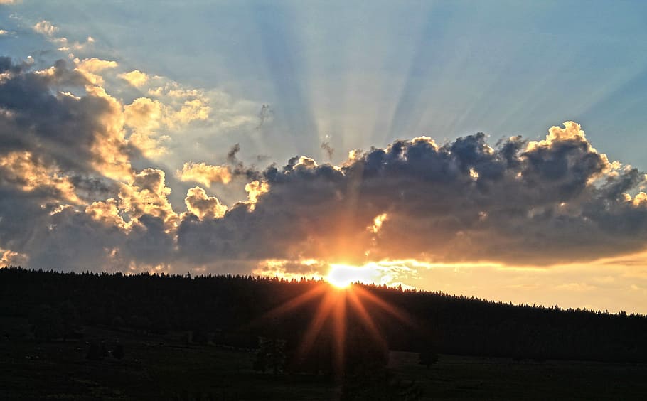 Sunset, Clouds, Nature, Landscape, sunbeam, sunlight, sky, scenics HD wallpaper