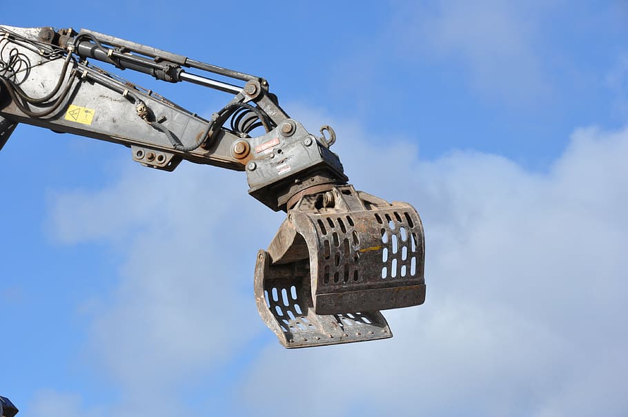 excavator, digger, arm, grab, equipment, sky, day, nature, military HD wallpaper