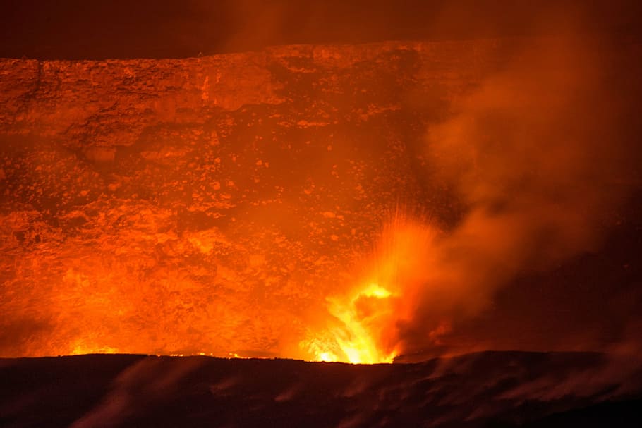 photo of mountain spitting lava, volcano, flowing, eruption, landscape, HD wallpaper