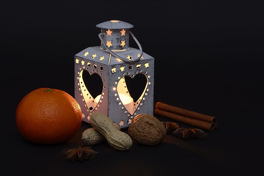 photo of lantern beside orange and peanuts, christmas time HD wallpaper