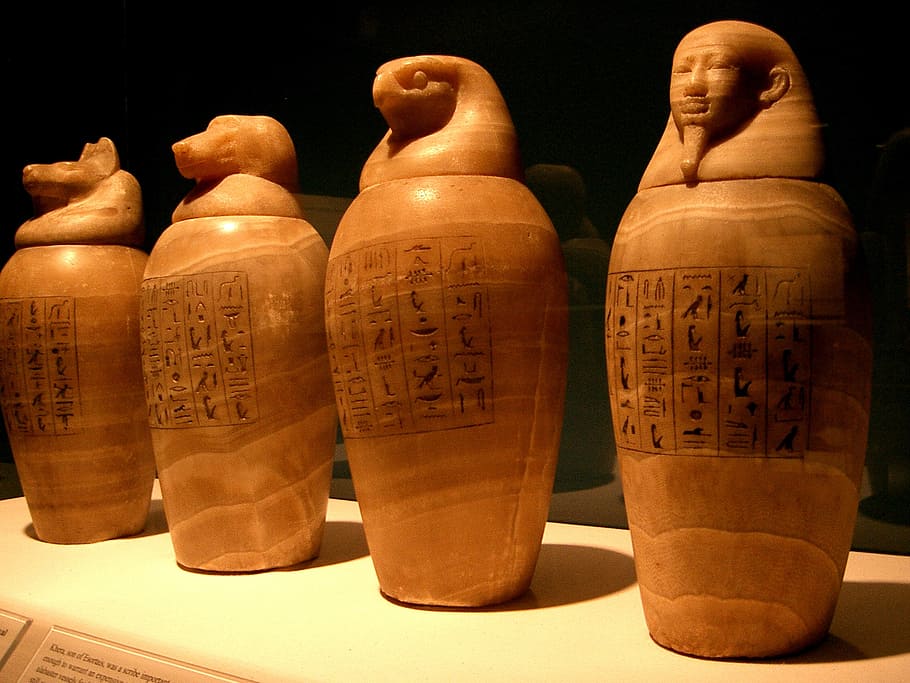 brown ceramic vases, canopic jars, egypt, egyptian, pharaoh HD wallpaper