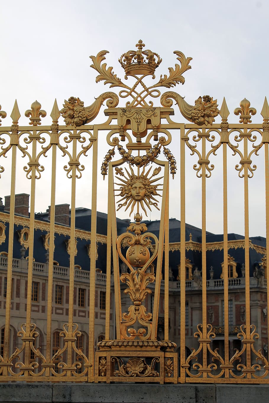 château de versailles, france, grid, gold, castle, city of versailles, HD wallpaper