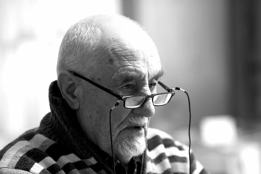 man in eyeglasses grayscale photography, portrait, senior, beard HD wallpaper