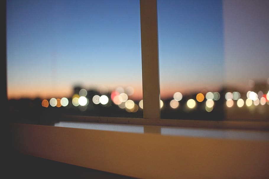window, lights, blurry, bokeh, sky, illuminated, no people HD wallpaper