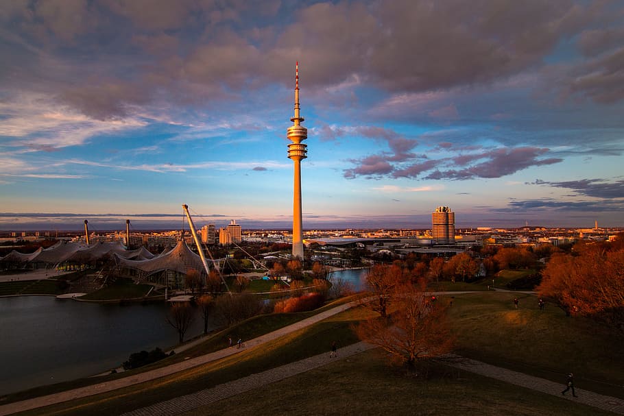 City With Tower Landscape, architecture, buildings, clouds, dawn HD wallpaper