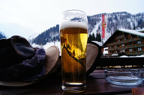 hat, beer, mountains, nature, winter, snow, thirst, alpine HD wallpaper