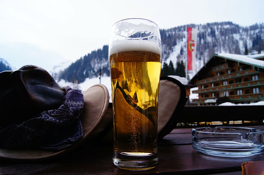 hat, beer, mountains, nature, winter, snow, thirst, alpine HD wallpaper