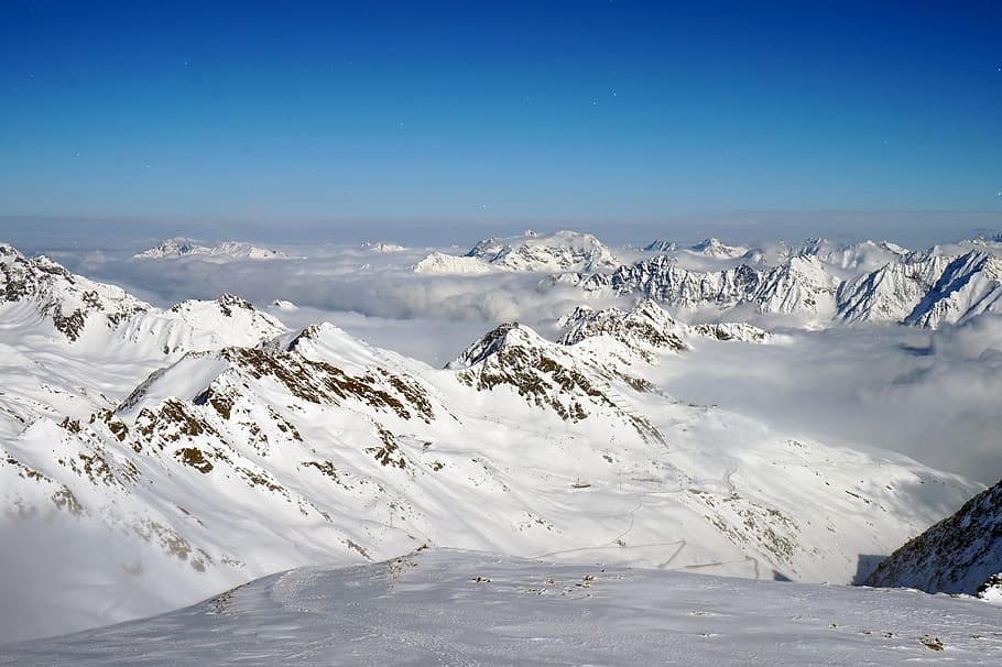 high angle photo of mountain covered with snow, winter, coldly HD wallpaper