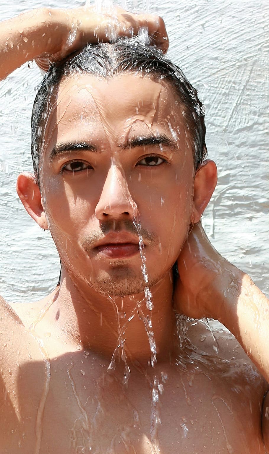 man showering near wall, face, the person, lad, wet, water, washing