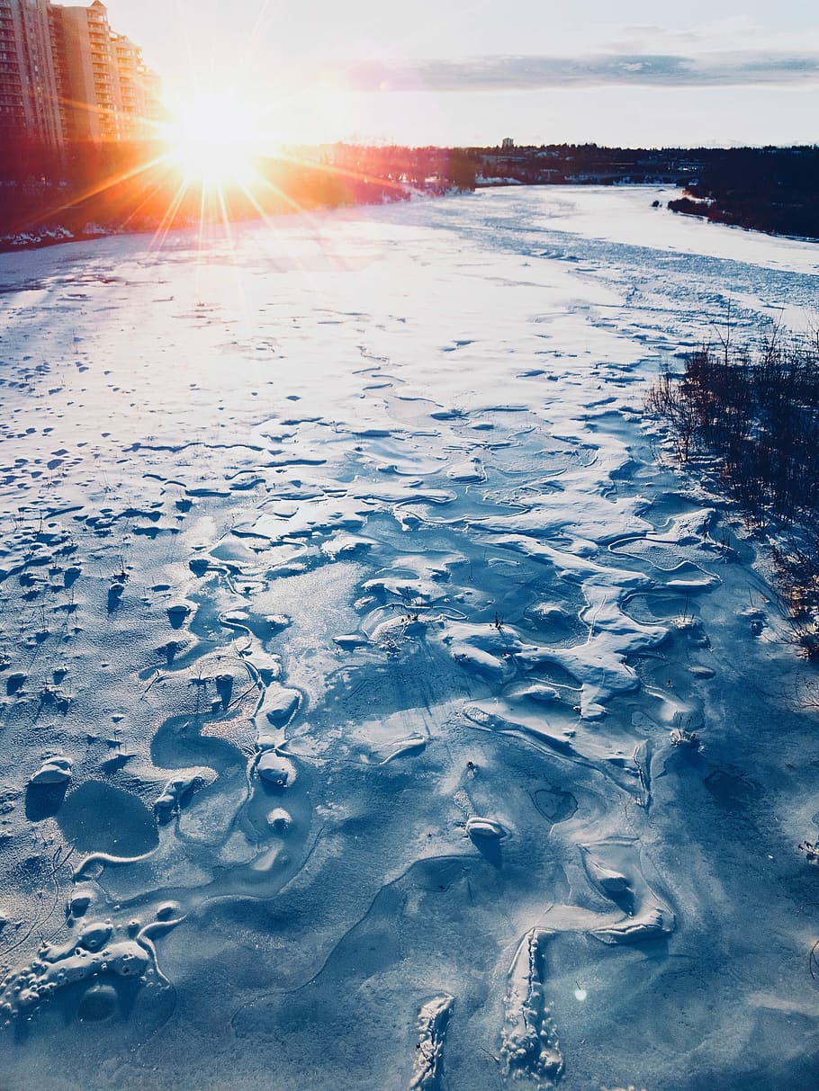 frozen body of water during daytime, ice lake, winter, snow, cold temperature HD wallpaper
