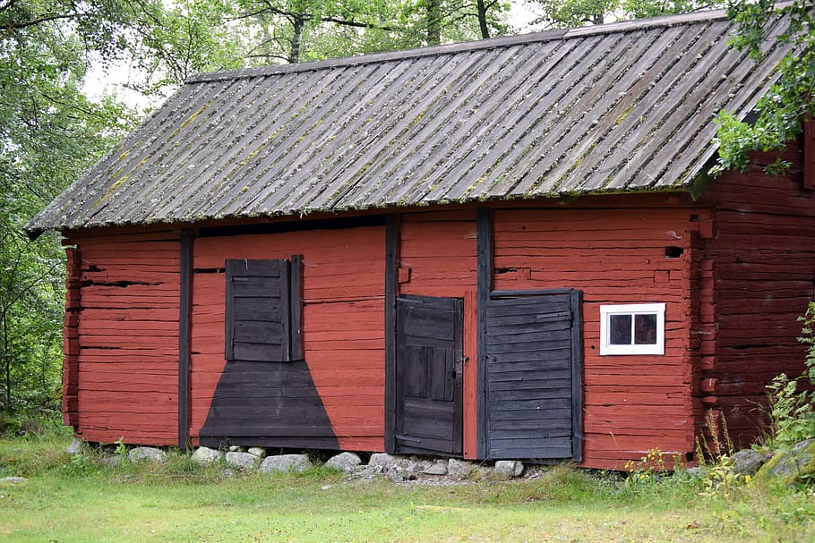 torp, red paint, rustic, summer, småland, sweden, countryside HD wallpaper