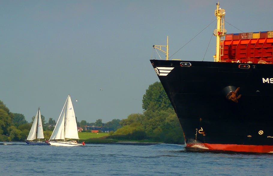 ship, container, elbe, seafaring, port, container ship, shipping HD wallpaper