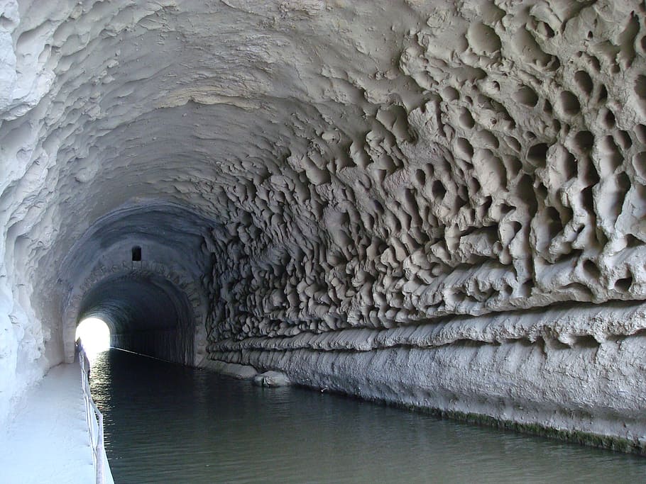 river, cave, tunnel, stone, wall, holes, bach, water, morbid HD wallpaper