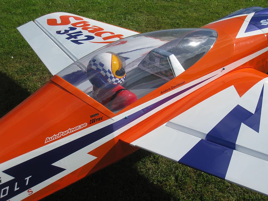 model airplane, colors, grass, summer, airfield, wings, high angle view HD wallpaper