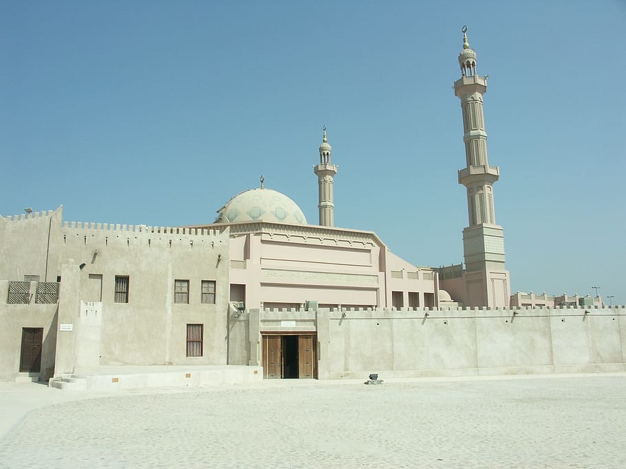beige mosque, Sharjah, Building, Architecture, uae, u a e, islam, HD wallpaper