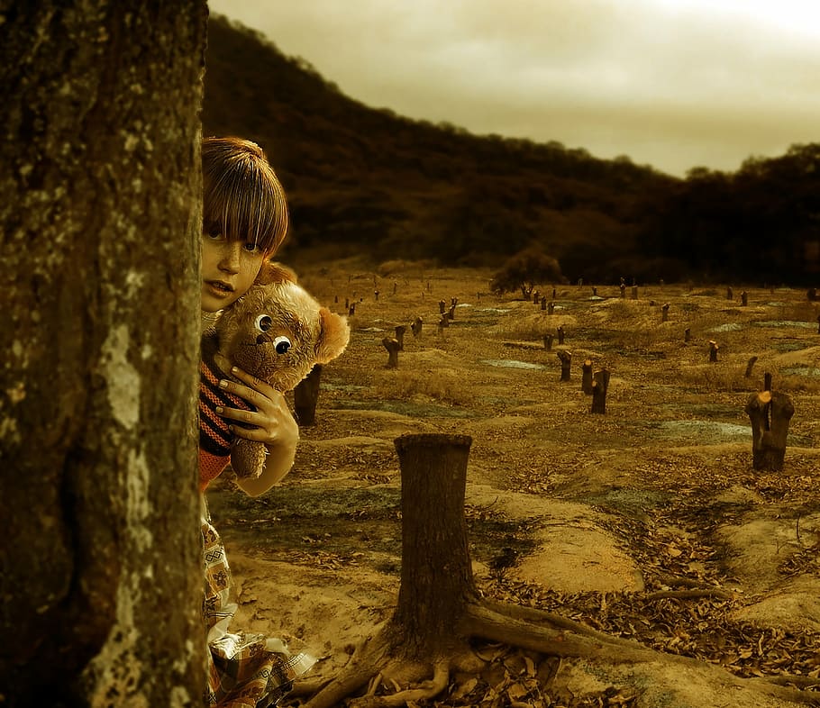 environmental, drought, child, landscape, nature, photoshop HD wallpaper
