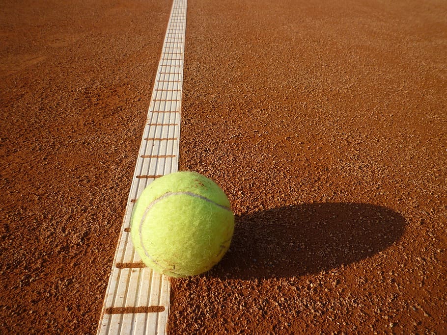 green tennis ball, tennis court, yellow, sports, ball sports