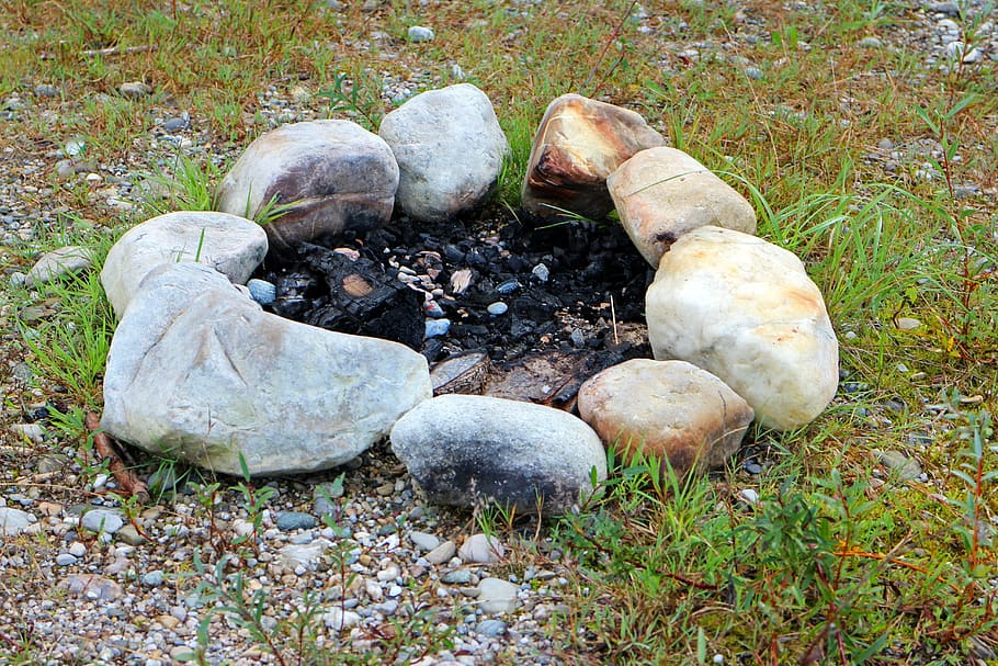 fireplace, stone circle, stones, cold, went out, burned down HD wallpaper