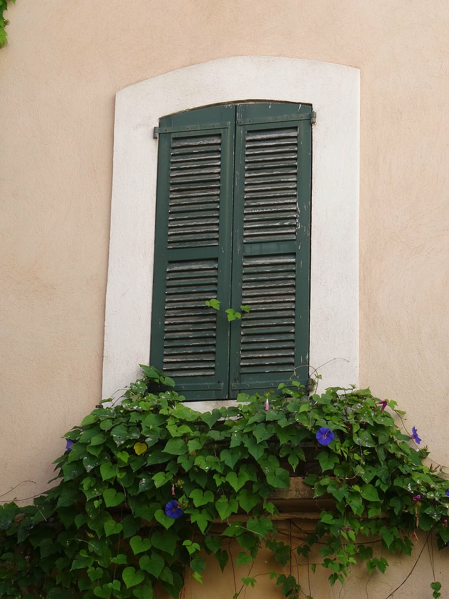 window, shutters, architecture, building, exterior, frame, house window HD wallpaper