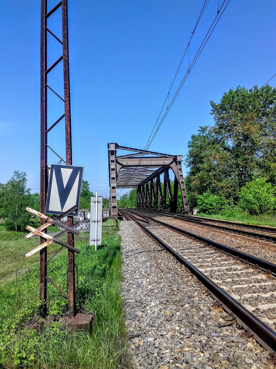 train track, railway line, rail transportation, sky, railroad track HD wallpaper