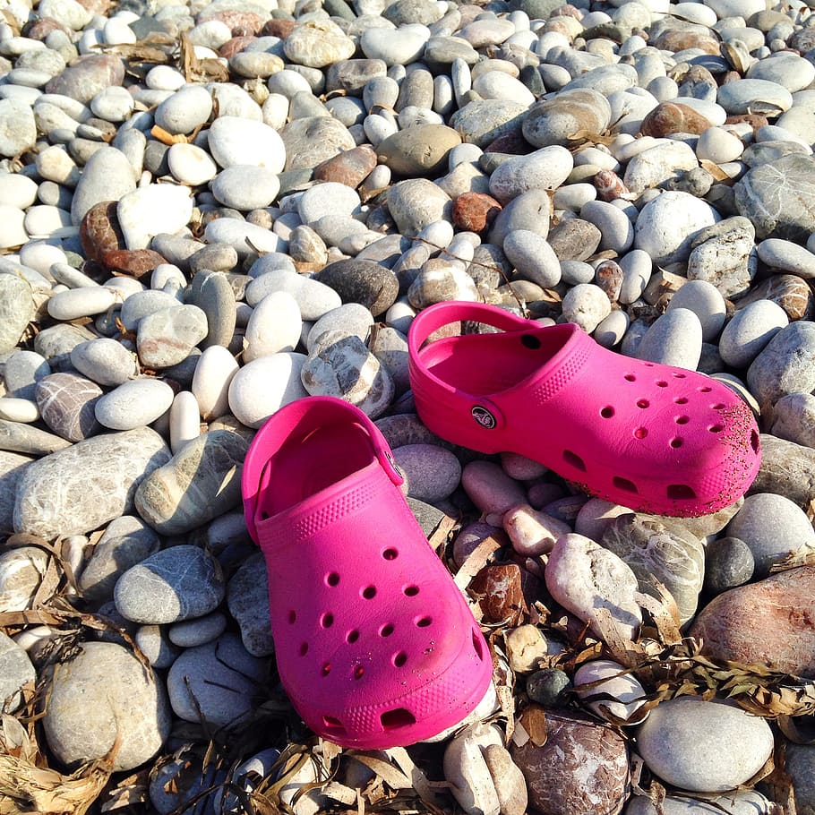 Beach, Slippers, Stones, outdoors, shoe, summer, nature, pebble HD wallpaper