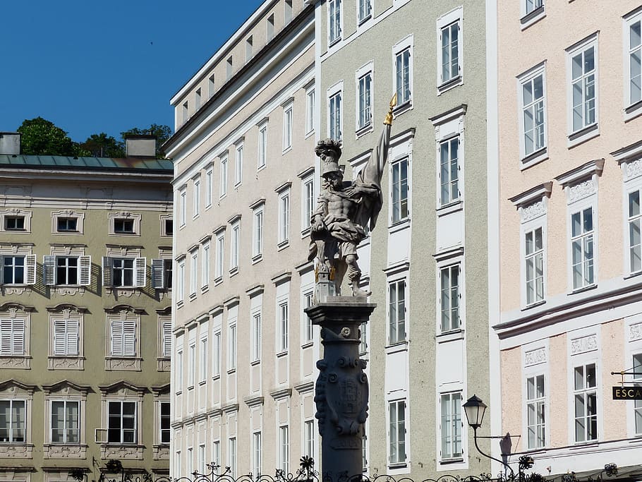 Saint Florian, Statue, Fountain, salzburg, age marketplace, HD wallpaper