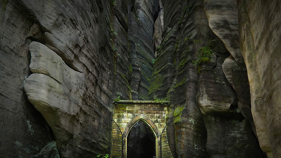 cave, untitled, arch, light, architecture, stone, history, the past HD wallpaper