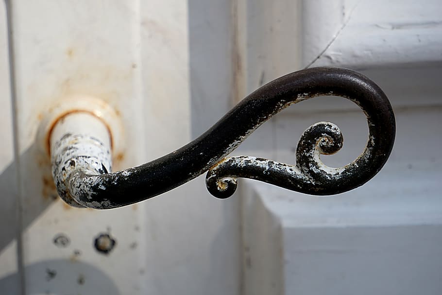 black metal frame, handle, door, entry, door handle, iron, wooden door HD wallpaper