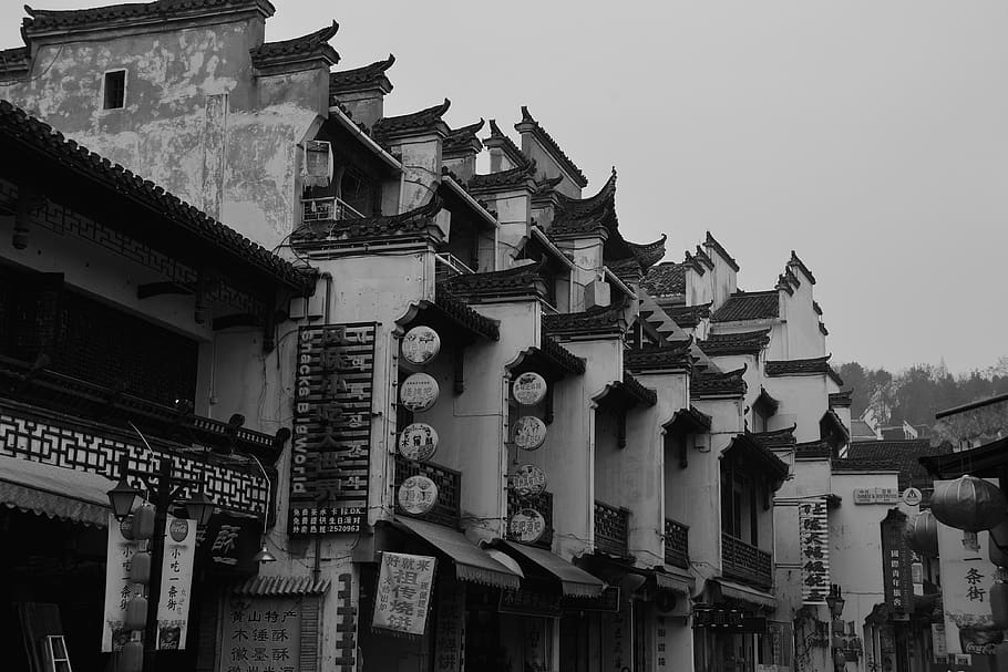 the ancient town, old town, streets, building, anhui, huizhou