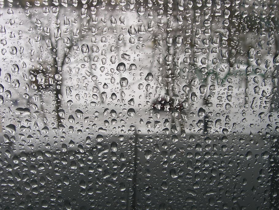 Wet, Droplets, Glass, rain drops, grey, window, liquid, raining HD wallpaper