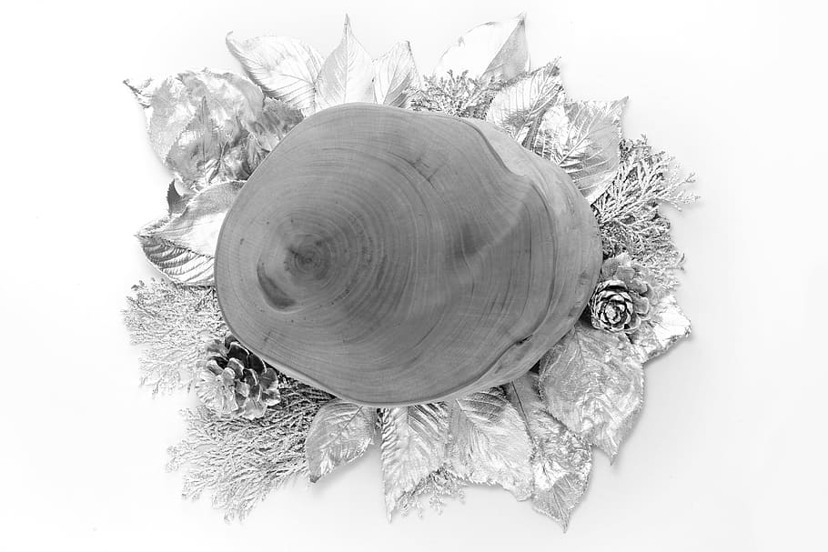 winter, christmas, silver, white, background, wood, stump, the silver pine cones HD wallpaper