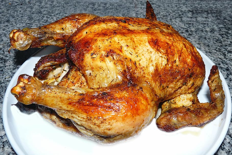 roast chicken, broiler, grilled chicken, poultry, eat, food, meat, HD wallpaper