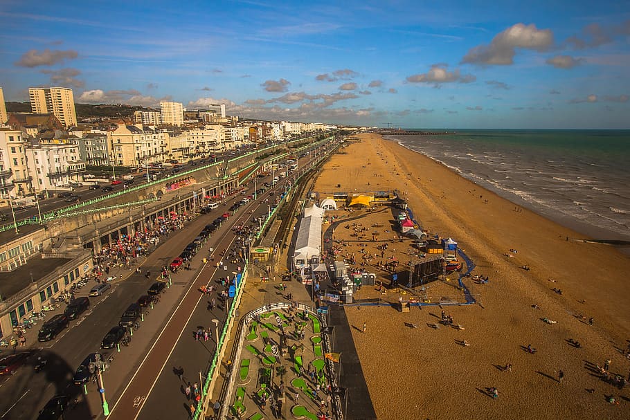 Brighton, Coast, Promenade, sky, transportation, outdoors, day HD wallpaper