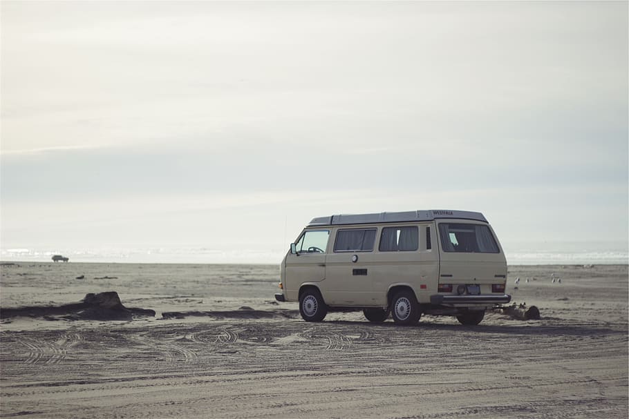 white van, hippy van, beach, sand, 4x4, off-Road Vehicle, car, HD wallpaper