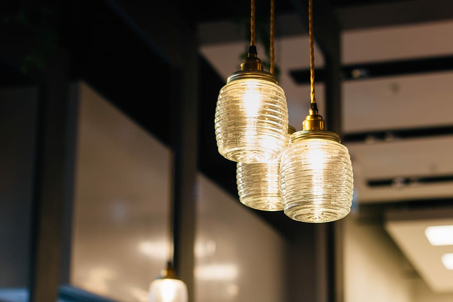 three brown rope pendant lanterns, brass-colored pendant lamps HD wallpaper