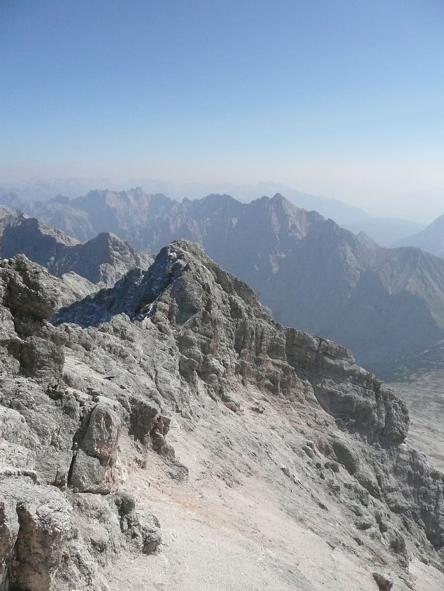zugspitze, rock, alpine, distant view, mountain, mountain range HD wallpaper
