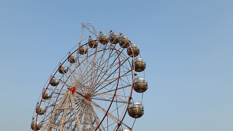 fair, enjoy, round, amusement park ride, ferris wheel, sky HD wallpaper