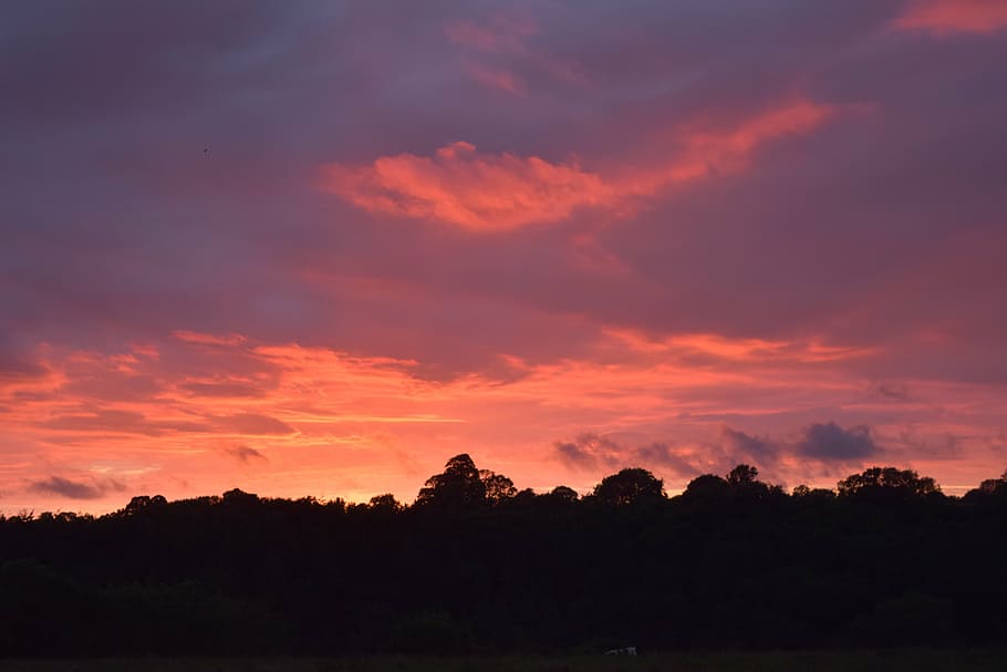 sunset, dark, red, black, silhouette, sky, sunset sky, clouds HD wallpaper
