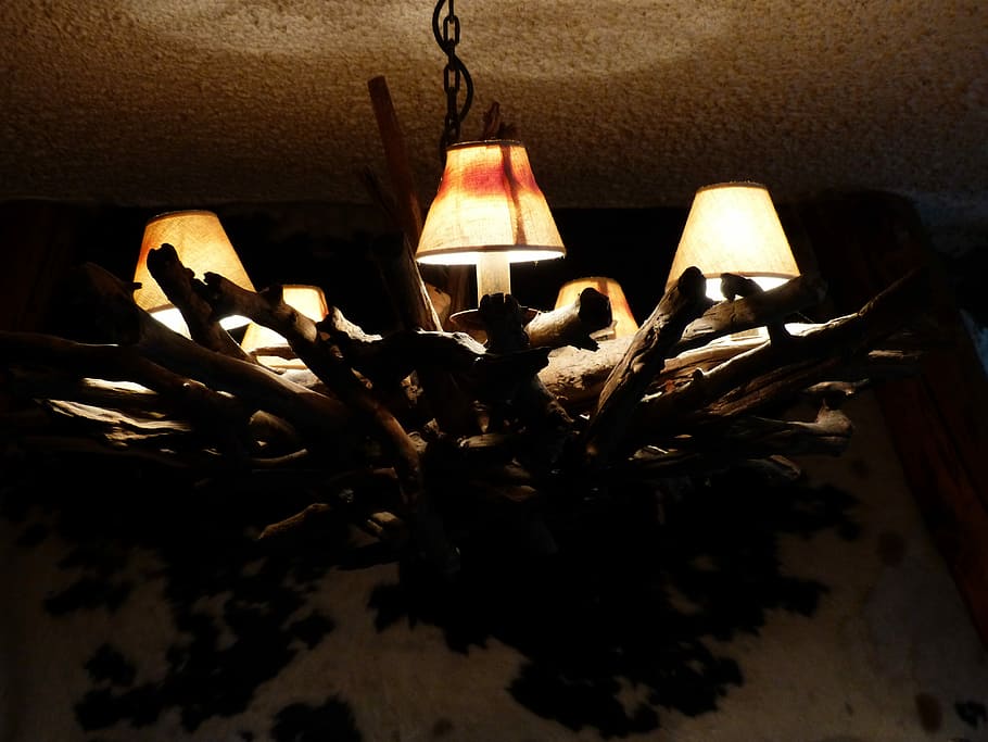 Lamp, Light, Candlestick, Rustic, wooden chandelier, decoration HD wallpaper