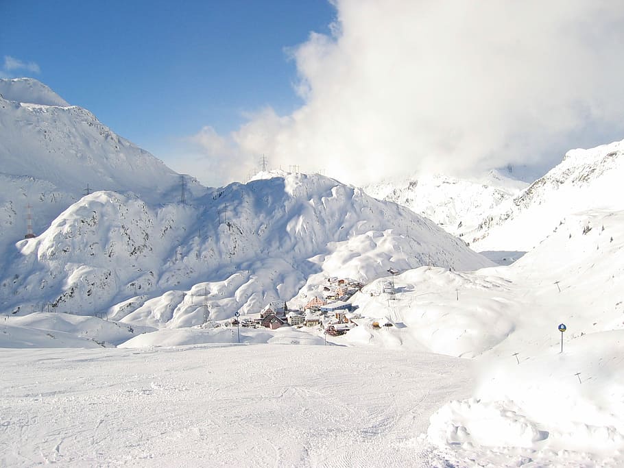 Saint Christoph, landscape photo of snow covered mountain, sky HD wallpaper