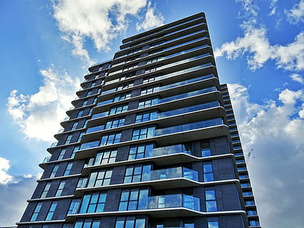 architectural design, architecture, building, clouds, construction HD wallpaper