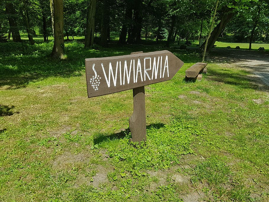 wine, sign, direction, green, grass, park, jeziorki, osieczna HD wallpaper