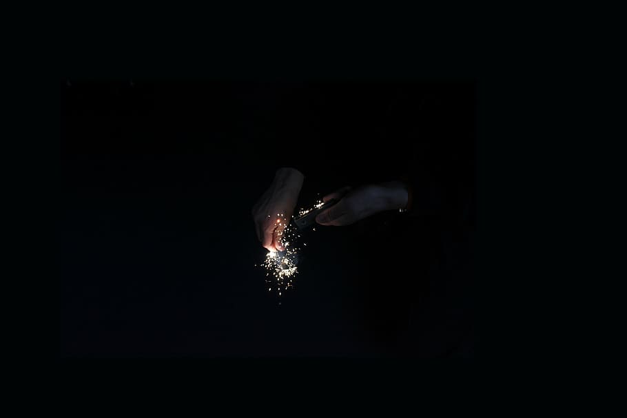 untitled, dark, night, hand, sparkler, light, flame, black Background HD wallpaper