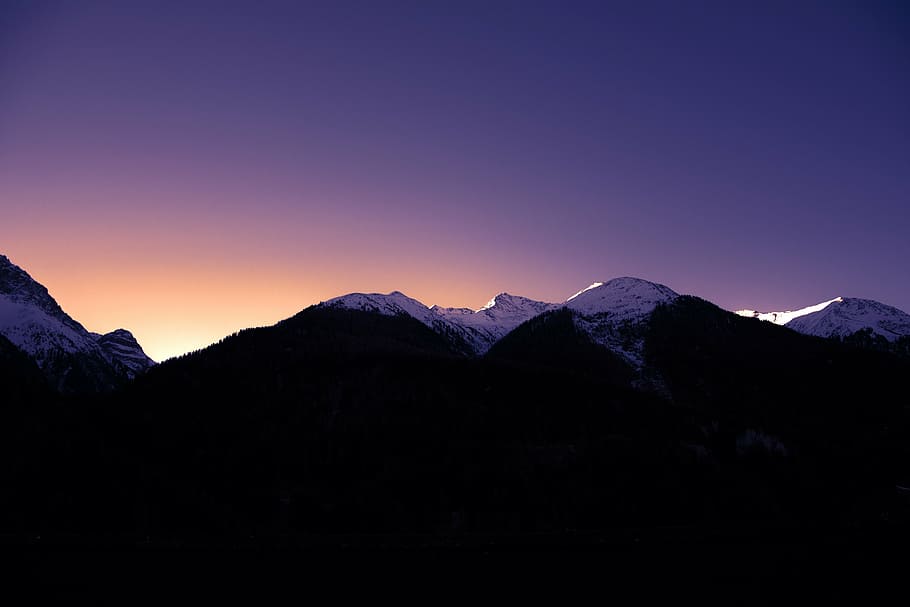 silhouette of black and white mountain range, mountains, snow, HD wallpaper