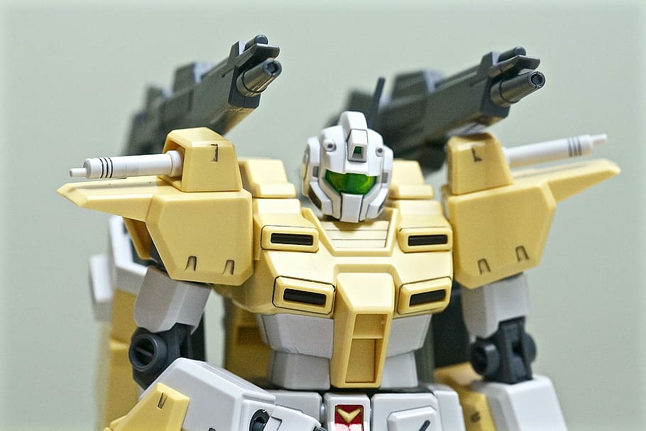 Gundam, Robot, Toy, Plastic, Japan, gunpla, yellow, white, japanese, HD wallpaper