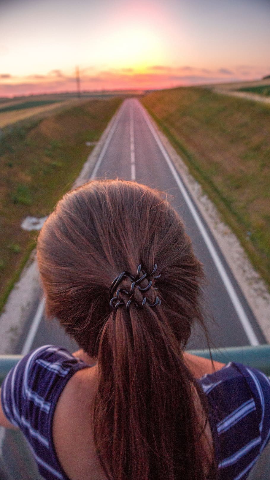sunset, road, sky, landscape, summer, portrait, nature, light HD wallpaper